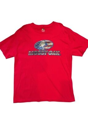 Mossy Oak Men's size XL USA flag Red Blue White Logo Tee Patriotic 100% cotton